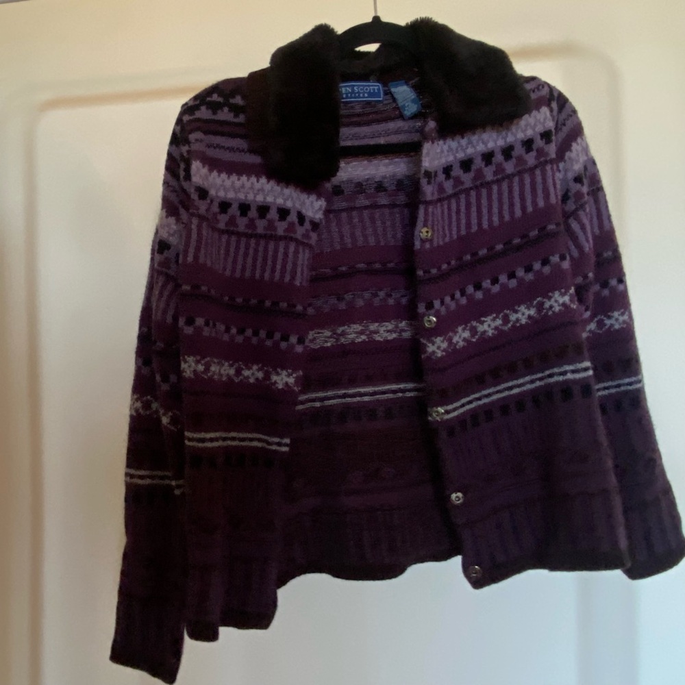 90s purple Karen Scott fur collar jacket!